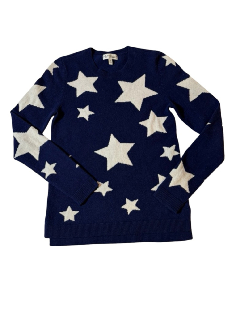 Neiman Marcus Cashmere Star Sweater Blue White 100% Cashmere XS Y2K